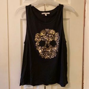 Sequin skull black tank top